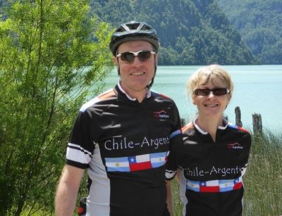 Ruth & Phil Dunnell Cycling on the  tour with redspokes